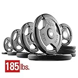 XMark Tri-Grip Plate Weights, Pairs and Sets, Premium Quality Rubber Coated Tri-Grip Olympic Plate Weights, Barbell Weights, Weight Plates