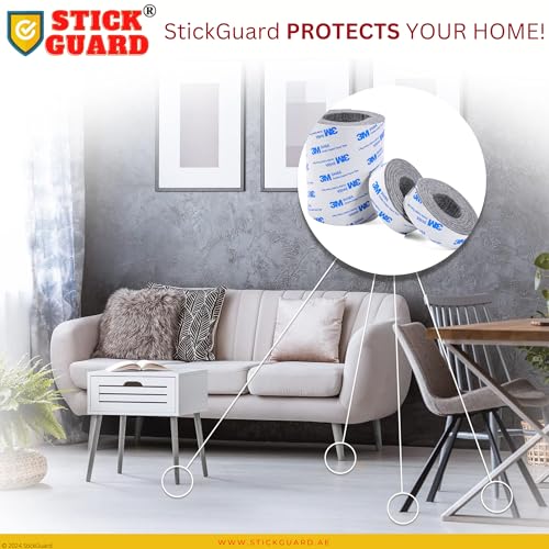 StickGuard Felt Furniture Pads Strip Rolls - DIY Table Chair Leg Floor Protectors - 1 Roll (100cm x 10cm) and 2 Rolls (100cm x 2cm) - Heavy Duty Felt Tape with 3M Self Adhesive Backing - (Grey)