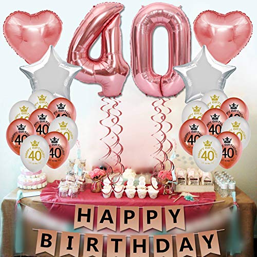 40th Birthday Decorations for Women Her Party Supplies Kit Rose Gold