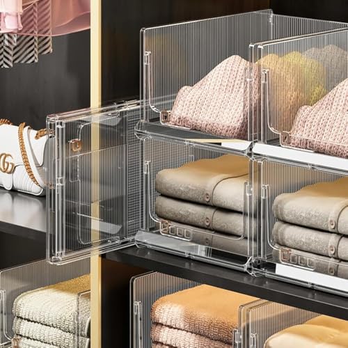 Jorunb Neutral Style Wardrobe Organizer Plastic Storage Bin Sweater Drawer Shelf Storage Container for Cupboard Kitchen Bathroom Office Bedroom (Transparent, Small 03)