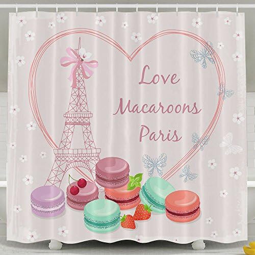 FUJSZHBV French Macaroon Cakes And The Eiffel Shower Curtain Decor By Fabric Bathroom Decor Set With Hooks 60X72inch,Multicolor
