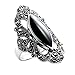Chuvora 925 Sterling Silver Filigree with Marcasite and Black Onyx Gemstones Ring - Size 7