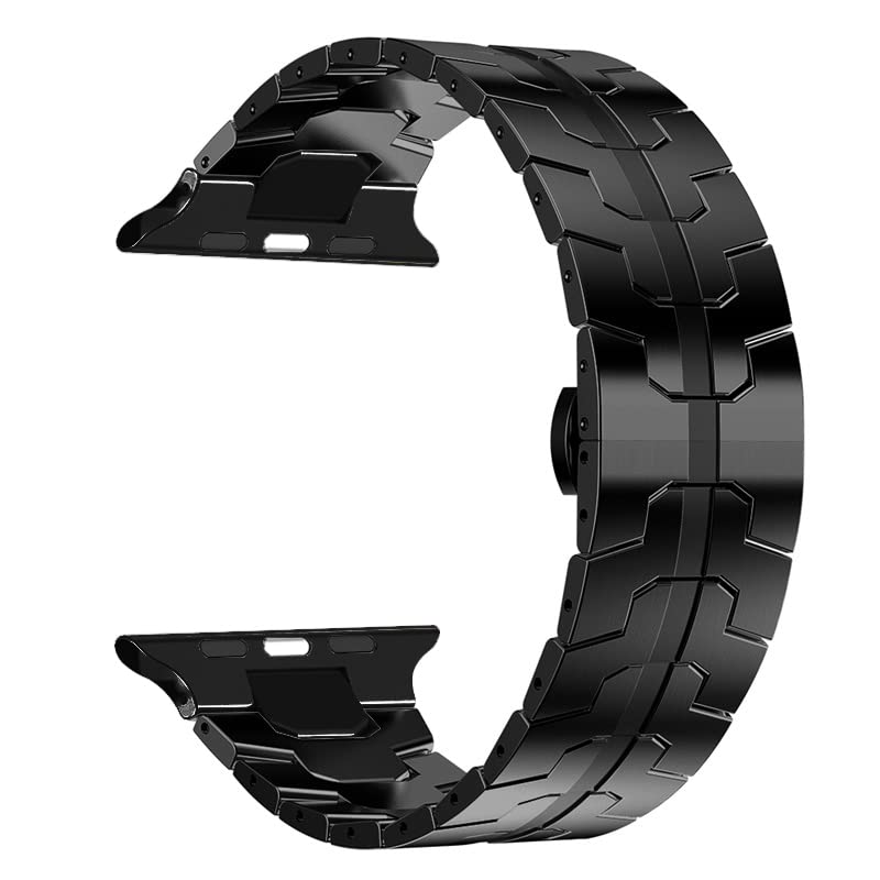 MaKTech Stainless Steel Wristband,Thin Solid Concave-Convex Inlaid Metal Strap,Compatible with Apple Watch Series 11/10/9/8/7,Ultra 3/2/1,SE 3/2/1 [2025] (46mm/45mm/44mm/49mm,Black)