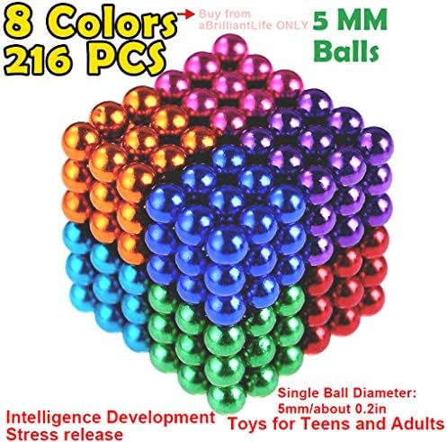 5MM 216 Pieces Multicolored Building Balls STEM Brain Game Puzzle Fidget Toys Sculpture Blocks Cube Gift for Intellectual Development Office EducationToy Stress Relief Gift for Teens and Adu 8 Color