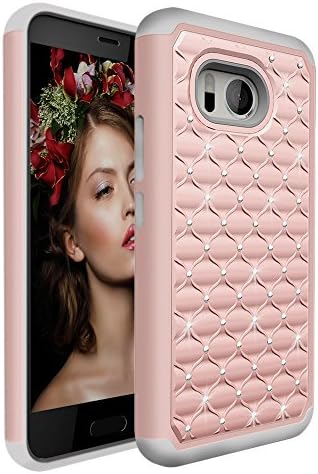 HTC U11 Ocean Case, KinPond [Diamond Series] Dual Layer Hard PC+Silicone Hybrid Shockproof High Impact Defender Diamond Studded Bling Rhinestone Case Cover for HTC U 11 5.5Inch (2017) (RoseGold)