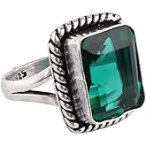 Anagha Jewels Dainty Gemstone 925 Sterling Silver Statement Handmade Bohemian Ring, 10X12mm Rectangle Cut Bezel Set Oxidized Ring For Women, Designer Partywear Jewelry, Birthmonth Jewelry