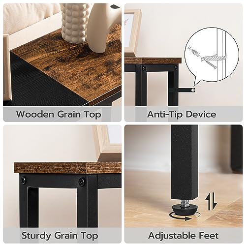 HOOBRO Narrow Console Table with Charging Station, Skinny Entryway Table for Living Room, Slim Console Table Behind Couch, Sofa Table for Hallway, Foyer, Rustic Brown and Black EBF114KXG01