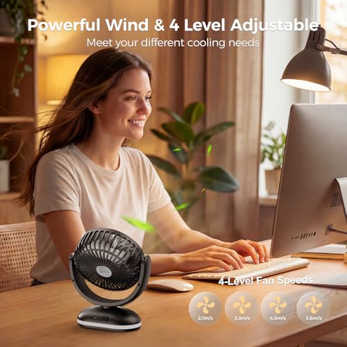 TriPole 4000 mAh Table Fan Battery, 31H Running Time, Mini Fan with LED Display, 4 Levels USB Fan Quiet, Small Portable, Adjustable for Office, Bedroom, Camping, Black
