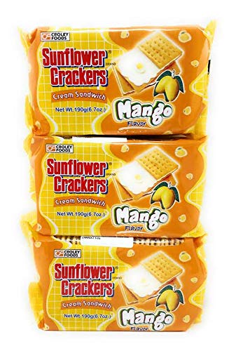 Croley Foods Sunflower Crackers Cream Sandwich, Mango Flavor, 190g (6.7oz), 3 Pack