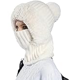 Womens Knit Beanie Hat Fleece Lined Winter Scarf Mask Set Snow Caps Plush Earmuff Skull Hats with Pompom