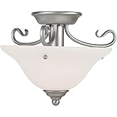 Livex Lighting 6109-91 Coronado 1 Light Brushed Nickel Semi Flush with White Alabaster Glass