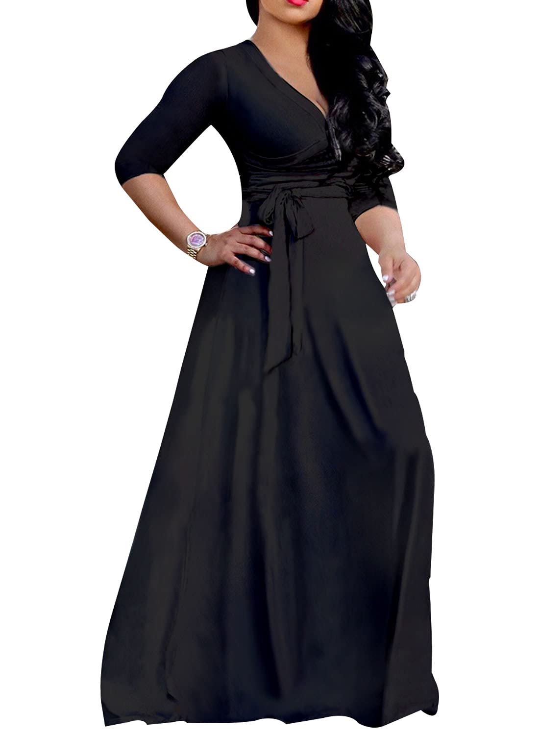 Photo 1 of LightlyKiss MEDIUM  Maxi Dresses for Women African Summer 3/4 Sleeves Beach Sundress with Pockets Black