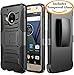 Moto G5 Plus Case, JATEM [Belt Clip] Rugged Hybrid Dual Layer Kickstand Holster Combo + Tempered Glass Screen Protector (Black/Black)