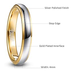 NUNCAD 4mm/6mm Tungsten Rings for Men Women Gold