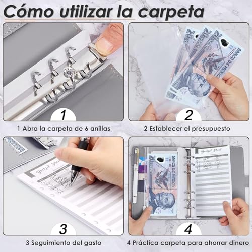 Organizador de Dinero, Carpeta de Cuaderno A6 de Presupuesto, Agenda de Ahorro, Hoja de Presupuesto de Gastos en Efectivo con Sobre de Efectivo, Papelería de Utiles Oficina para Adultos y Niños(Rosa)