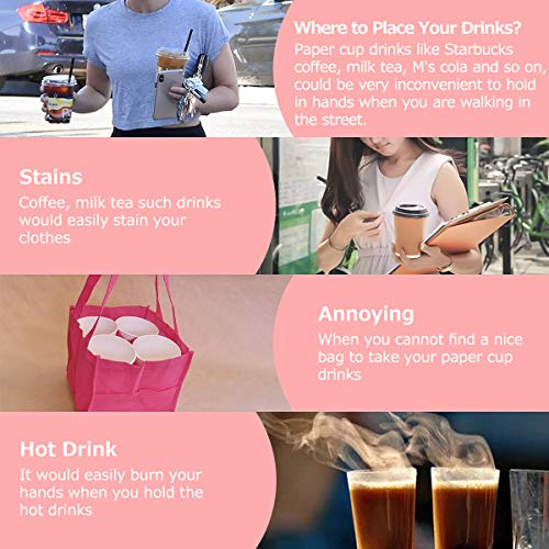 ESSORT Reusable Cup Sleeve, Insulated Cold Beverage Koozies, Drink Sleeve Holder Cover, Water Bottle Hot Drinks Carrier Bag, Adjustable Cute Shoulder Bag for Milk Tea Coffee Thermos(Kitty) - Thumbnail 5