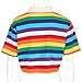 Women Rainbow Stripes Printed T-Shirt Korean Style Turn-Down Collar Crop Tops (L)