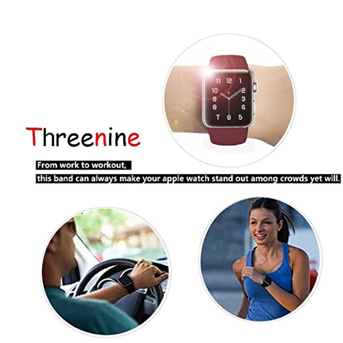 Threenine for Apple Watch Band, Durable Soft Silicone iWatch Strap Replacement Sport Band for Apple Watch Band Series 3 Series 2 Series 1 Sport, Edition (Rose wine red, 42mm M/L)