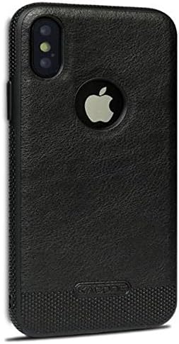 iPhone X Soft Business Leather Case,Auroralove Black Luxury Classical Comfortable Slim Cow Leather Shockproof Cover for iPhone X