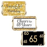 DISTINCTIVS Black and Gold 65th Birthday Party Mini Candy Bar Wrappers - 45 Stickers