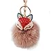 Generic Real Fox Fur Ball with Artificial Fox Head Inlay Pearl Rhinestone Key Chain for Womens Bag or Cellphone or Car Pendant (Brown)