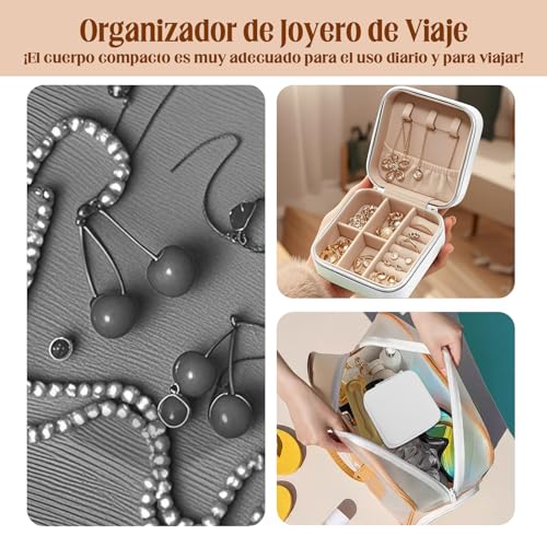 MEKOTRIN Caja Organizador de Joyero, Joyero Pequeño de 20 Piezas, Alajero de Viaje PU para Mujer, Estuche Portátil para Dama de Anillos Pendientes Collares(Blanco)