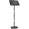 Podium Stand, Lecterns & Podiums, Acrylic Adjustable Angles with Metal Base, Podium for Church, Weddings, Classroom, Speech, 16" L x 12" W x 42.5" H (Black)