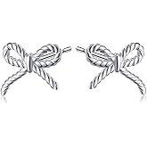 Reffeer Solid 925 Sterling Silver Small Bow Studs Earrings for Women Teen Girls Bowknot Earrings Studs