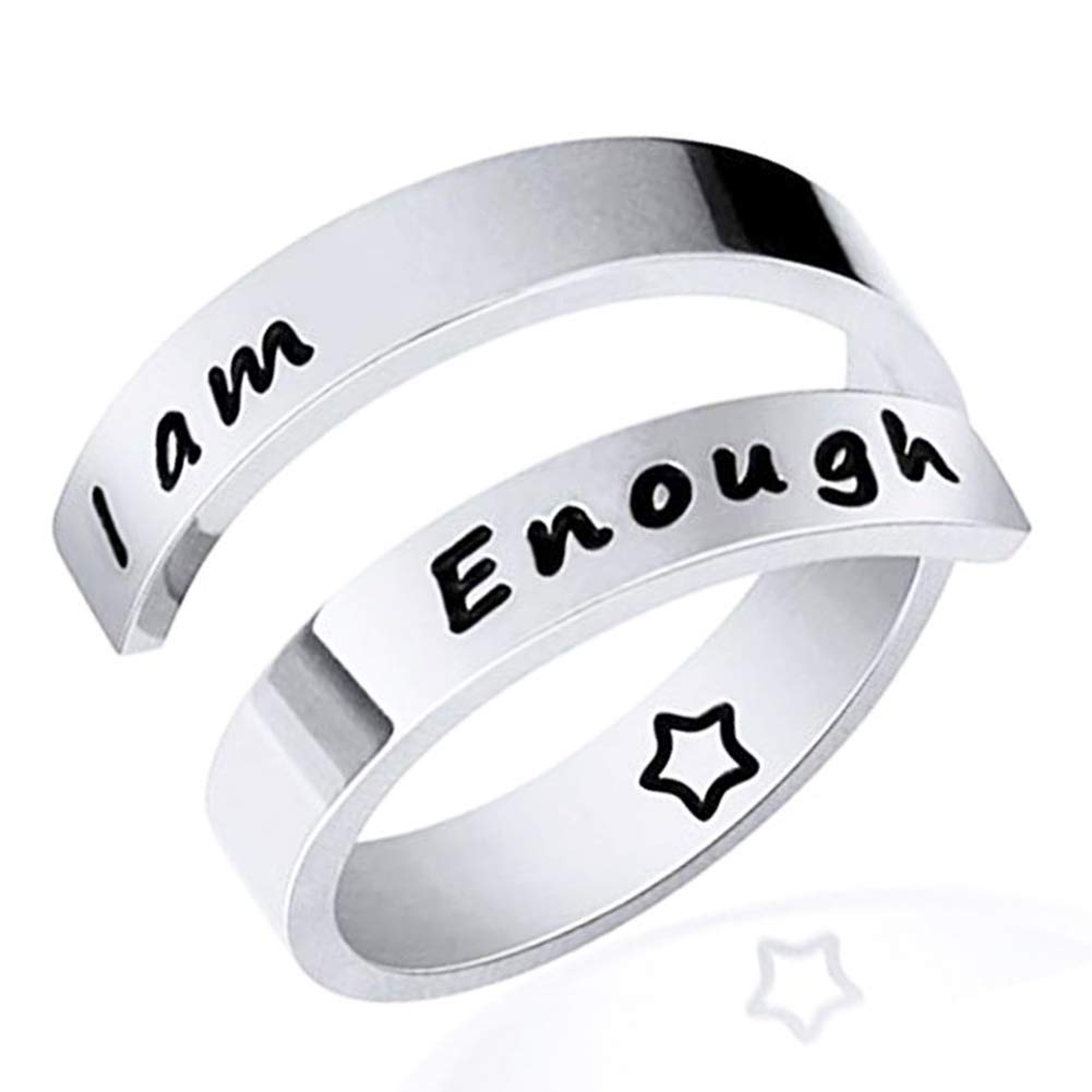 Engraved Inspirational Ring, Woffoly Open Adjustable Finger Ring, Surgical 316L Stainless Steel Statement Rings Gifts for Women Teen Girls