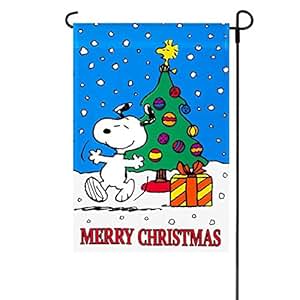 Amazon.com : Peanuts MERRY CHRISTMAS GARDEN FLAG 12" X 18" Snoopy 61704