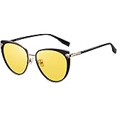 DUCO Cat Eye Polarized Night Vision Glasses for Women, Yellow Tinted Glasses for Night Driving 1222Y