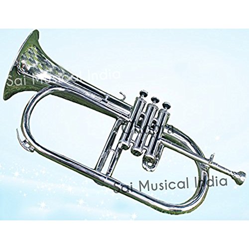 Queen Brass Silver Chrome Flugel Horn Bb Flat With Free Case Box & Mouth Pc. - Thumbnail 3