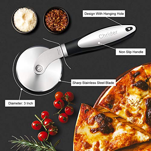Chrider Pizza Cutter Wheel Pizza Server Set, Super Sharp Pizza Slicer with Ergonomic Non Slip Handle,Quality Stainless Steel Pizza Cutter, Ideal for Pizza, Pies, Dough Cookies and Waffles