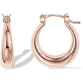 PAVOI 14K Gold Plated 925 Sterling Silver Posts Oval Chunky Hoop Earrings for Women - Trendy Statement Thick Gold Hoops - Lightweight Dangle Earrings