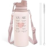 Christian Stainless Steel Water Bottle with Strap 32oz, Insulated Bottles with Straw and Spout Lid for Gym Sports Travel Outdoor, Gifts for Women Girls Birthday Christmas