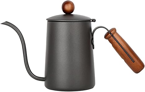 Amazon Wj やかん ステンレススチールコーヒーポット黒い木のハンドル600mlハンドコーヒーポット微細な口ポットドリップブラック 多機能ティーポット ティーポット オンライン通販