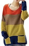 SKCUTE Striped Sweaters Knitted Two Pockets Orange
