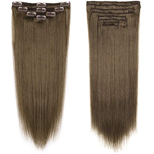 100% Remy Clip in Hair Extensions Remy Human Hair Standard Weft Natural Hair 8 Pieces 18 Clips Long Smooth Soft Silky Straight 20"/20inch 3.7 OZ