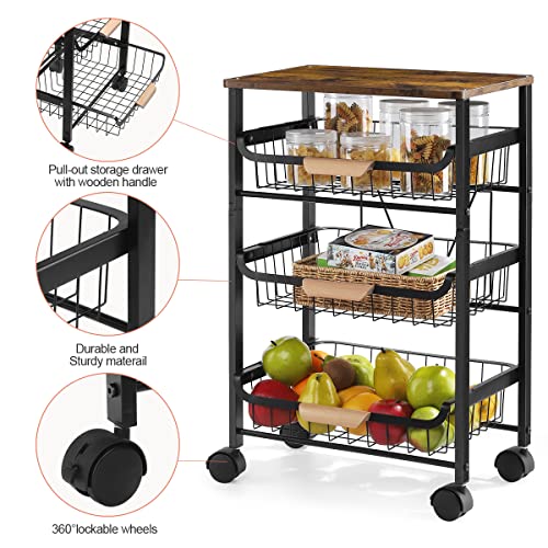 Kitchen Cart with Storage and Wheels, 4 Tier Rolling Utility Cart Metal