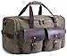 SUVOM Canvas Duffle Bag Leather Weekend Bag Carry On Travel Tote Duffel Weekender Luggage Oversized Holdalls Handbag for Men and Women with Padded Shoulder Strap(Army Green)