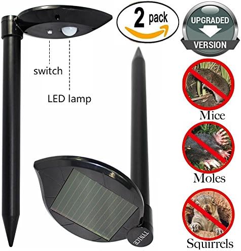 TYNICE 2XPack (UPGRADED VERSION) Mole Repeller Solar Mole Repellent Sonic Spike Mole Gopher Vole Groundhog Rodent Chaser With Professional LED lamp