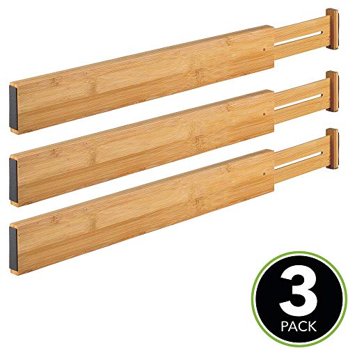 mDesign Adjustable, Expandable Bamboo Drawer Organizer/Divider Foam
