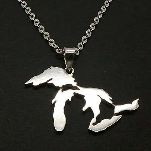 Handmade Silver Great Lakes Michigan State Necklace Handmade