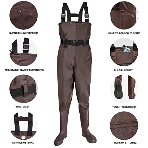 KOMEX Chest Waders Upgrate Fishing Boots Waders Hunting Bootfoot with Wading Belt Waterproof Boots Breathable Nylon and PVC Wading Boots for Men and Women ( (Renewed)