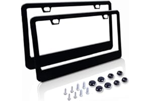 BIG ANT Car License Plate Frame - Matte Stainless Steel License Plate Covers with Free Screws Fasteners + Black Screw Caps (2 Pack-Black)