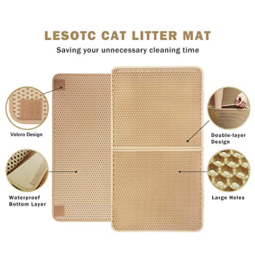 lesotc Cat Litter Mats Extra Large, Large Cat Litter Mat Litter Trapping, Jumbo Cat Litter Mats for Litter Box, Double-Layer, Waterproof, PU Leather Edge,(34" X 30", Beige)
