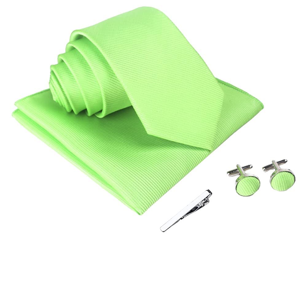 YOFASEN Men Tie Set - Polyester Classic Men Tie with Handkerchief & Cufflinks & Necktie & Pocket Square & Tie Clips, PT571T-D, 145 * 6cm
