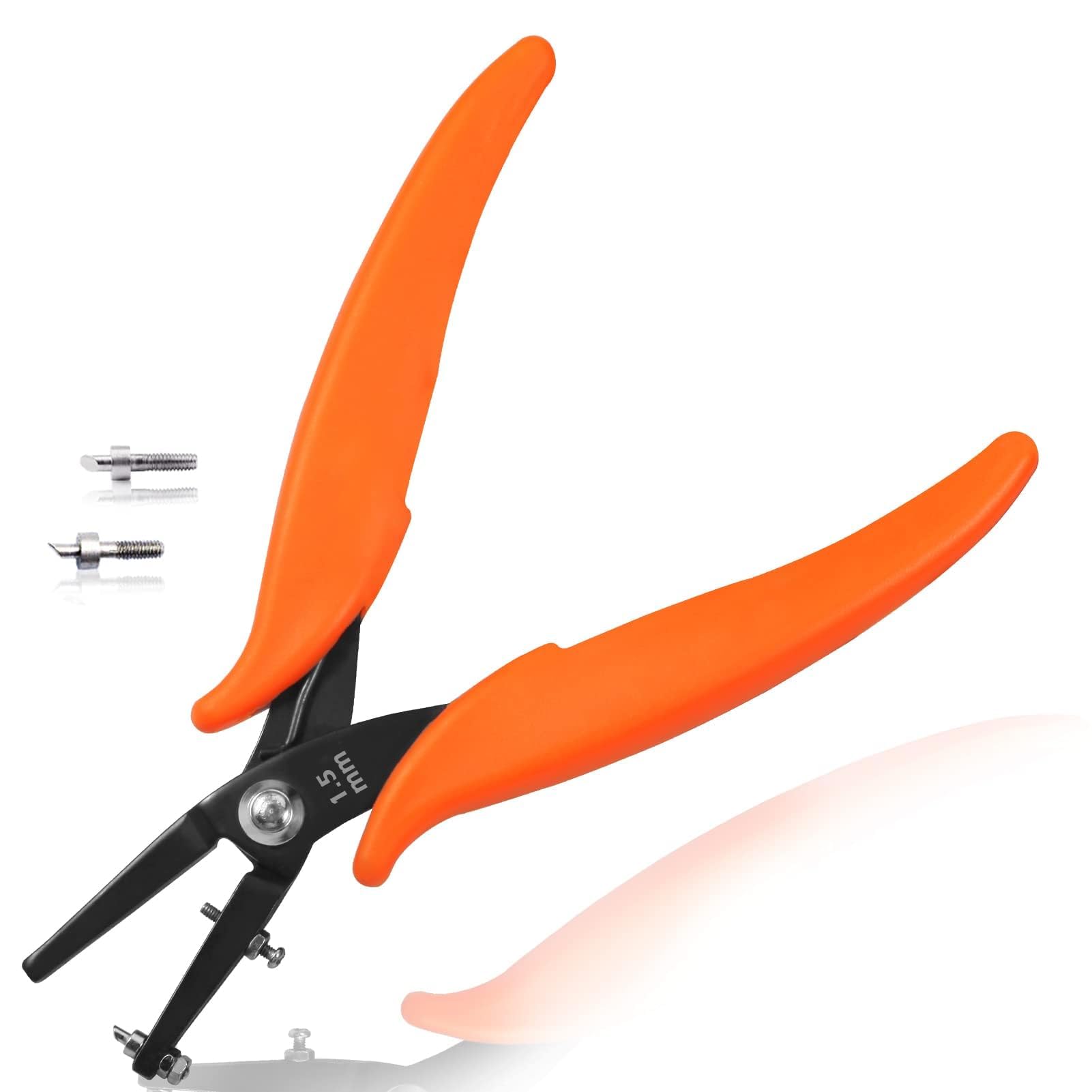 LEONTOOL Metal Hole Punch Pliers 6" Small Round Hole Punch Pliers Two Replacement Pins for Jewelry Making to Create 1.5mm Clean Holes Jewelry Tool with PVC Handles for Handcraft Work DIY Hand Tool