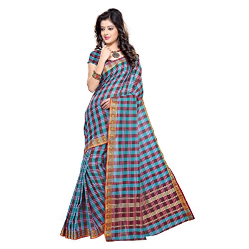 Triveni Indian Multi Colored Woven Blended Cotton Casual Wear Saree