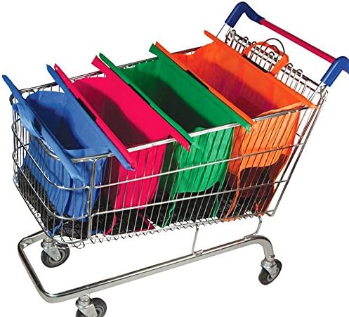 [Trolley Bags ]Shopping Cart Trolley Bags,Reusable&amp;Foldable Grocery Bags Pack Of 4 with Insulated Cooler Bag-Inclued 4 Colors(Orange, Green, Red, Blue)-Jree Ash